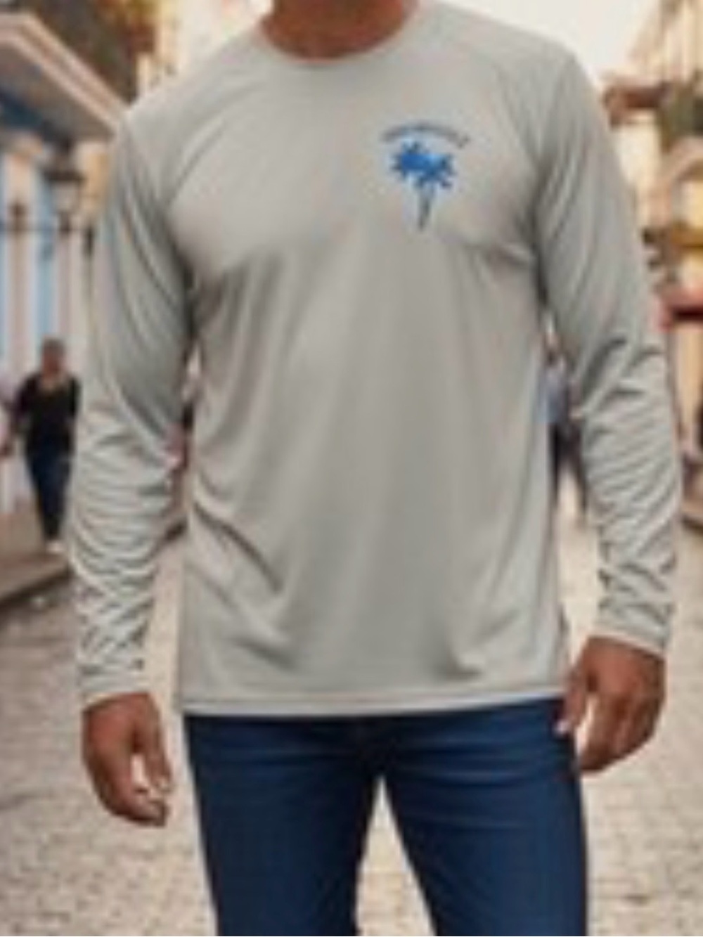 Margaritaville Light Gray Long Sleeve Palm Logo UPF 50+ sunshirt